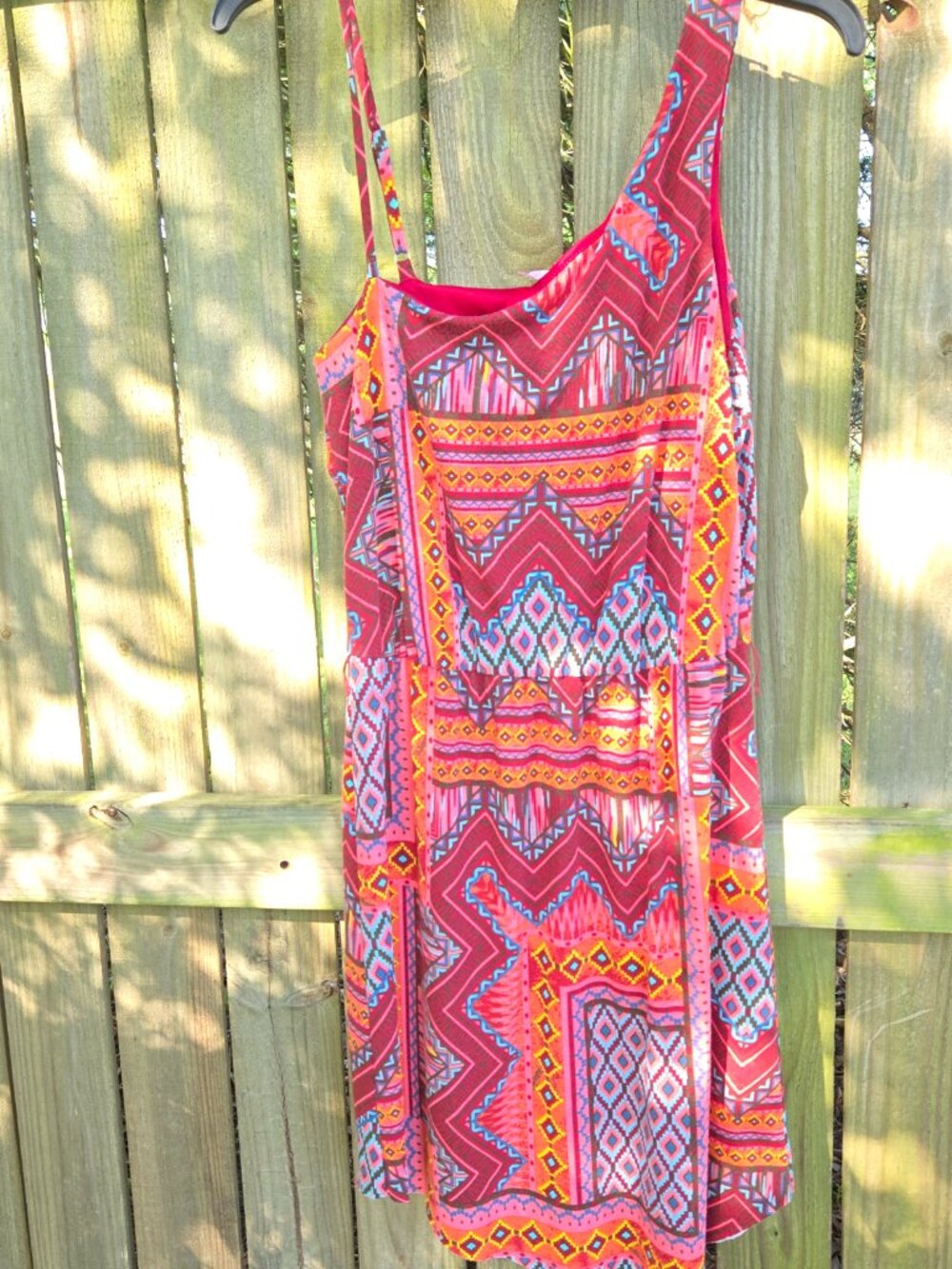 Unique Summer dress. Playful  knit, Size medium; Multi color/dark red